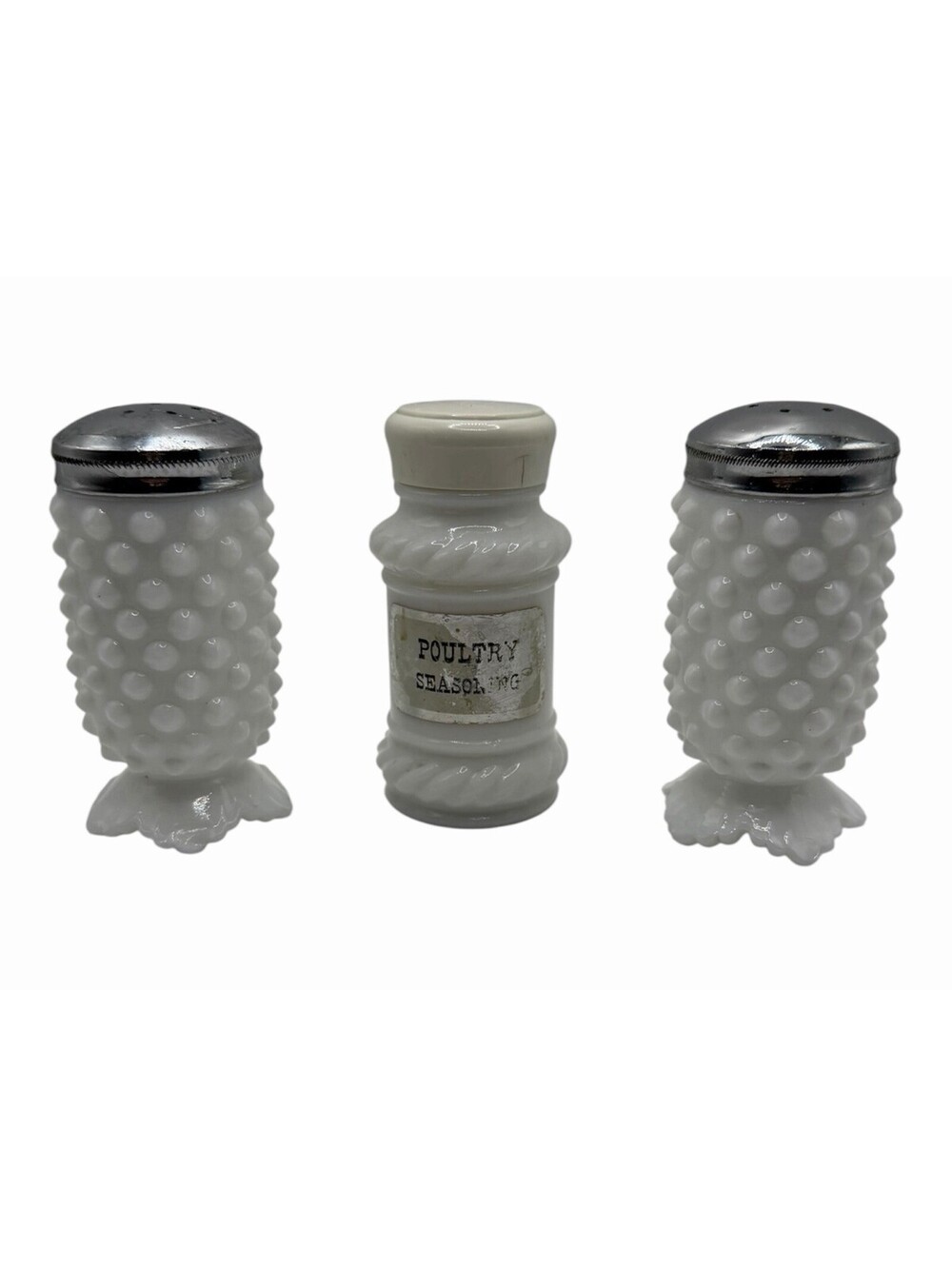 Fenton Footed Salt Pepper Shakers White Milk Glass Hobnail Pattern 3.75” Vintage